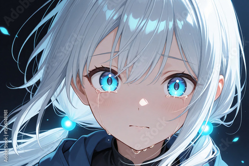 Close-Up of Anime Girl Crying on Minimalist Background