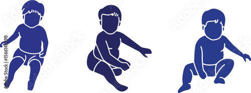 Sitting Baby Boy Silhouette – Dark Blue Minimalist Child Vector