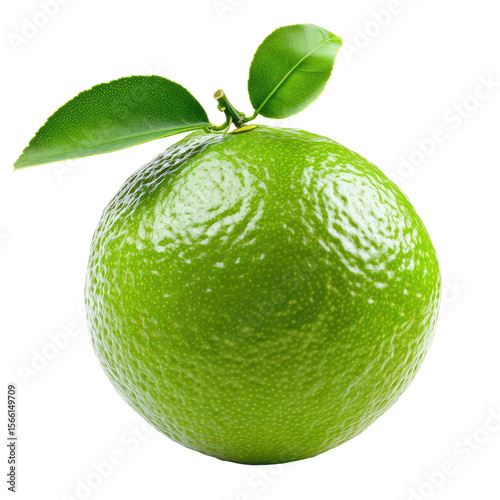 Fresh Green Lime Isolated On Transparent Background With Leaf Accent