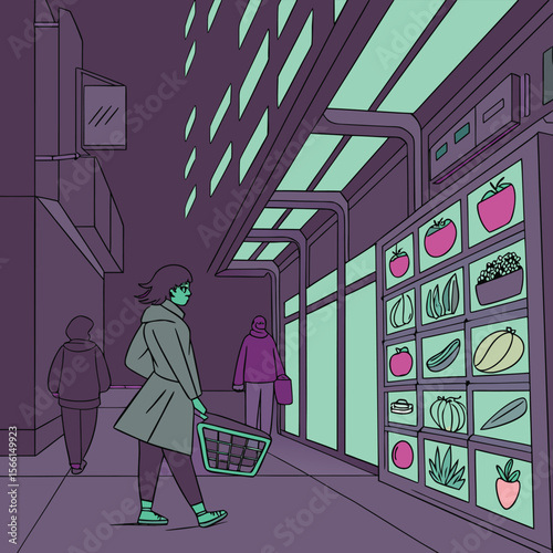people in the city at night