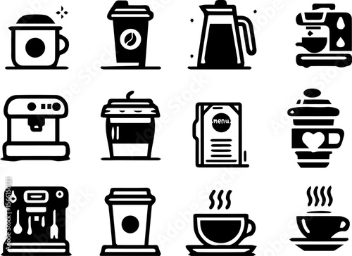 Coffee icons collection in black and white minimalist style  