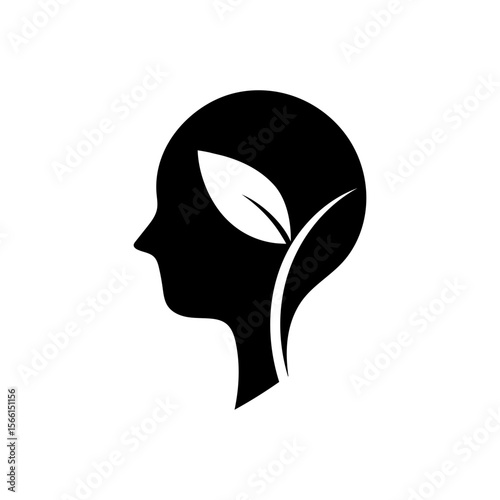 Minimalist clear human head with growing plant symbol for mental health logo