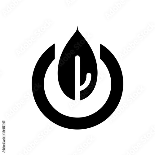 Leaf inside power button icon in minimalist vector for green energy solutions
