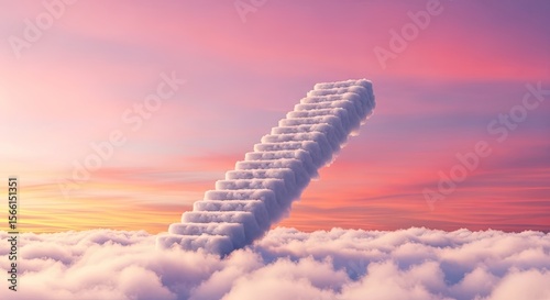 Fototapeta Naklejka Na Ścianę i Meble -  Staircase made of clouds ascending into a vibrant pink and purple sky