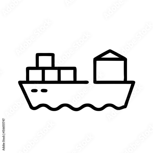 Cargo ship transporting containers on water in minimalist style  