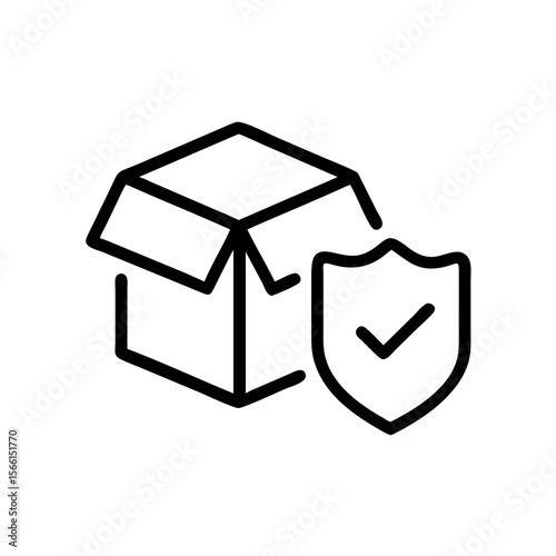 Line art of secure shipment box with shield and check mark icon  