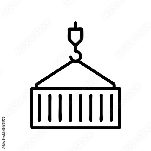 Crane lifting shipping container in minimalist line art design  