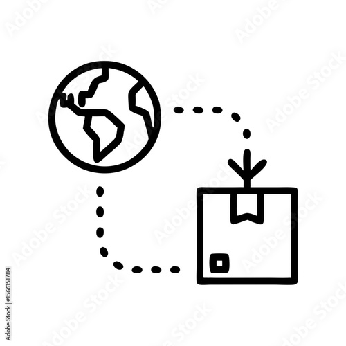 World map and package icon representing cross-border logistics concept  