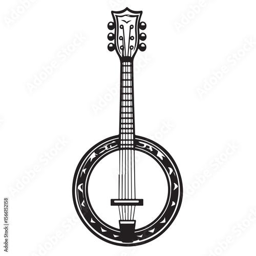 banjo line art silhouette vector illustration