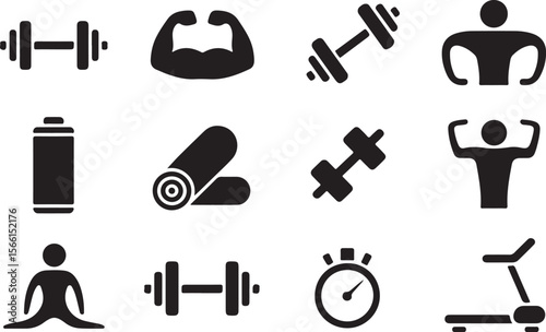 Bodybuilding Silhouette Icons | Fitness Editable Set


