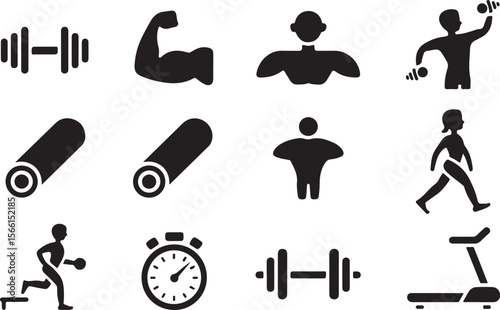 Bodybuilding Silhouette Icons | Fitness Editable Set

