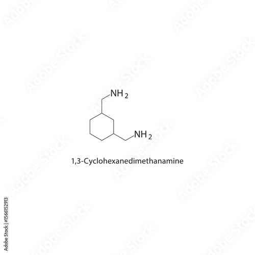 1,3-Cyclohexanedimethanamine skeletal structure. diamine compound schematic illustration. Simple diagram, chemical formula.