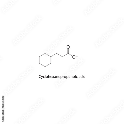 Cyclohexanepropanoic acid skeletal structure. carboxylic acid compound schematic illustration. Simple diagram, chemical formula.