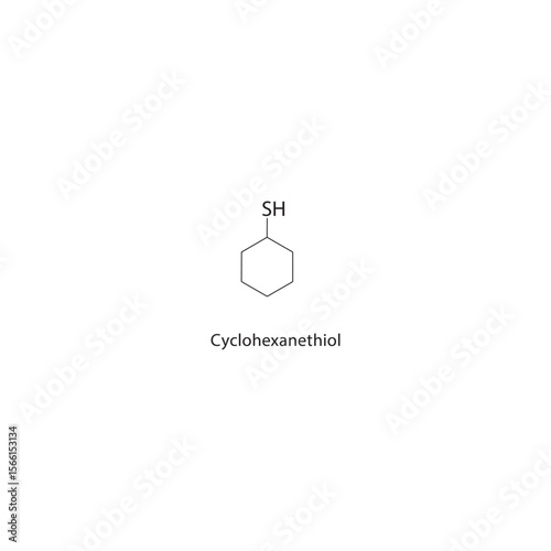 Cyclohexanethiol skeletal structure. thiol compound schematic illustration. Simple diagram, chemical formula.