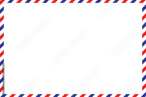 Airmail Envelope Border Frame. Red Blue Striped Post Template. Postal Envelope Border. Postcard Airmail Edge Frame. Classic Envelope Border. EPS vector illustration