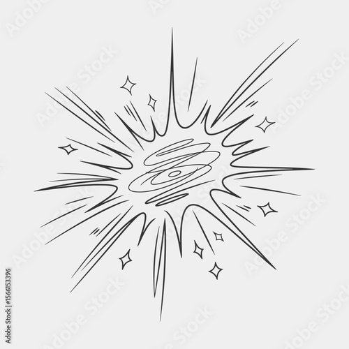 A black and white drawing of a fireworks explosion with a lot of stars.