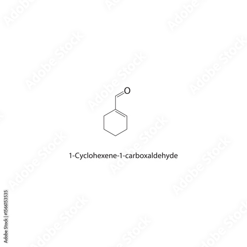 1-Cyclohexene-1-carboxaldehyde skeletal structure. aldehyde compound schematic illustration. Simple diagram, chemical formula.