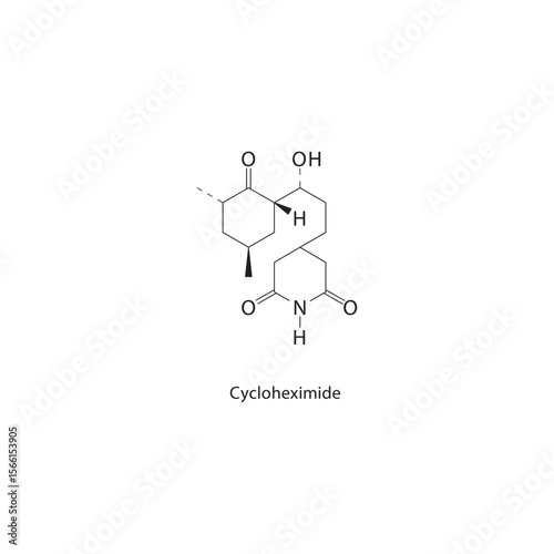 Cycloheximide skeletal structure. antibiotic compound schematic illustration. Simple diagram, chemical formula.