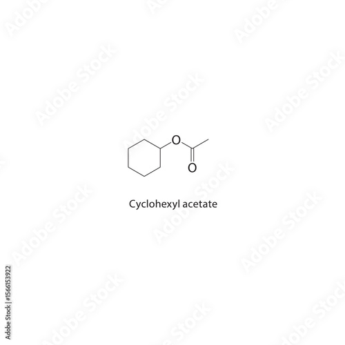 Cyclohexyl acetate skeletal structure. ester compound schematic illustration. Simple diagram, chemical formula.