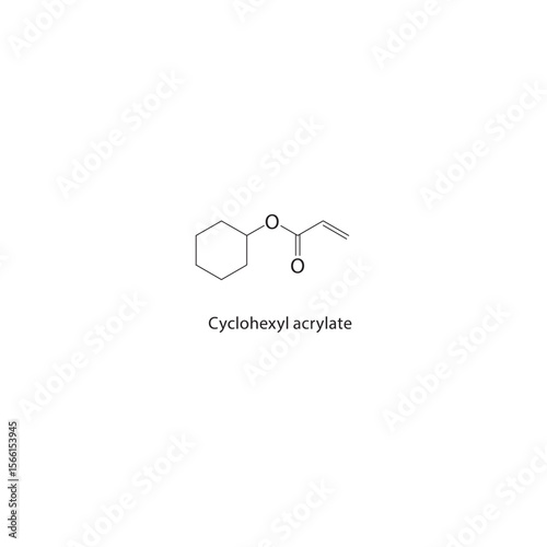 Cyclohexyl acrylate skeletal structure. ester compound schematic illustration. Simple diagram, chemical formula.