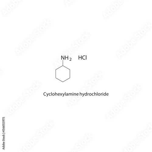 Cyclohexylamine hydrochloride skeletal structure. amine salt compound schematic illustration. Simple diagram, chemical formula.