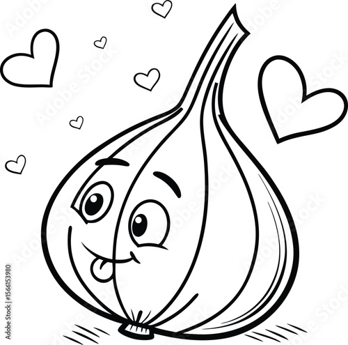 Cute garlic clove character blowing a kiss perfect for a fun coloring page