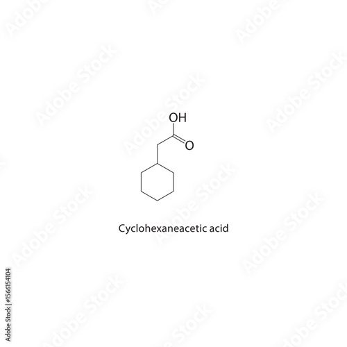 Cyclohexaneacetic acid skeletal structure. carboxylic acid compound schematic illustration. Simple diagram, chemical formula.