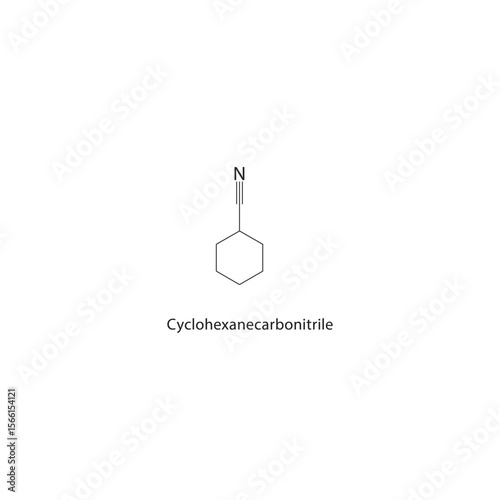 Cyclohexanecarbonitrile skeletal structure. nitrile compound schematic illustration. Simple diagram, chemical formula.