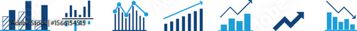 Growth bar icon set. Vector logo of an increasing chart. Business statistics and data analysis symbol. Represents business growth, profit increase, and progress with upward arrow and bar chart element