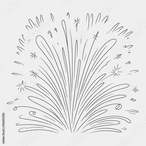 A black and white drawing of a fireworks explosion with a lot of stars.