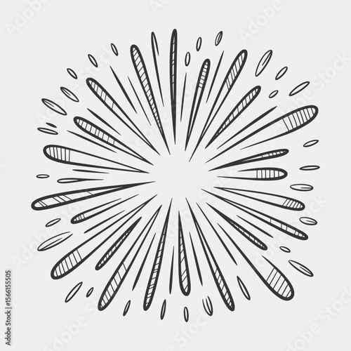 A black and white drawing of a fireworks explosion with a lot of stars.