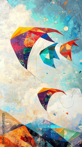 Three colorful kites soaring in the wind.