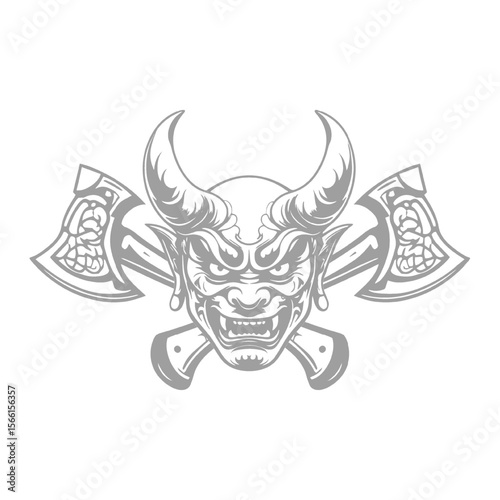 Illustration of Demon Skull with Crossed Axes
