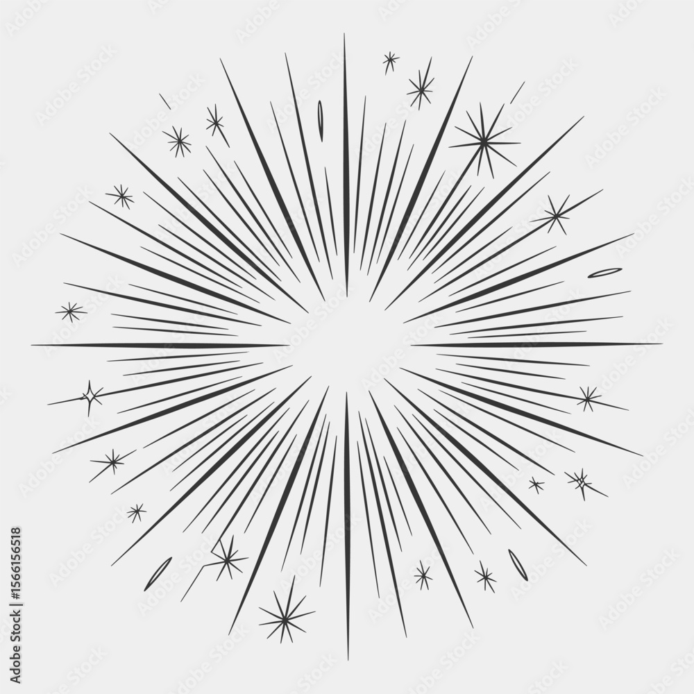 Fototapeta premium A black and white drawing of a fireworks explosion with a lot of stars.