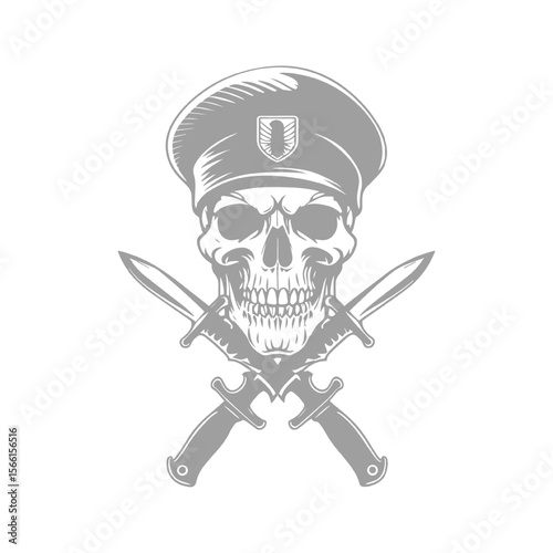 Illustration of Skull with Beret and Crossed Daggers