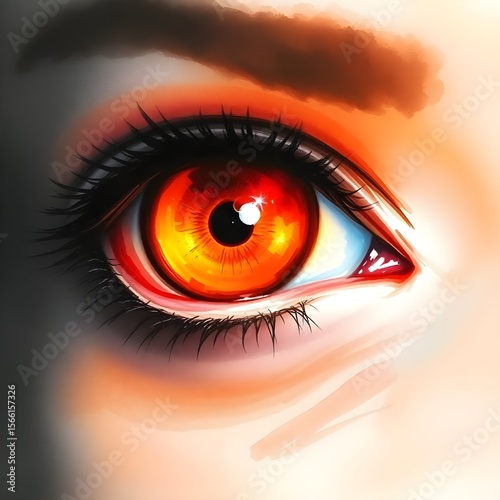 Ember Gaze: Hyperrealistic Close-Up of Passion-Fueled Eyes with Amber & Red Iris - Cinematic Smoky Shadows & Fiery Reflections