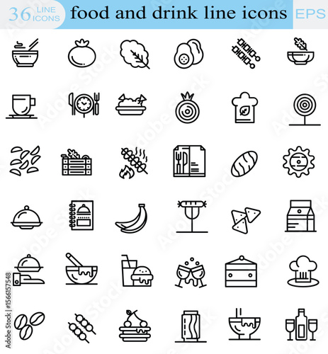  food and drink line icon vector icon set