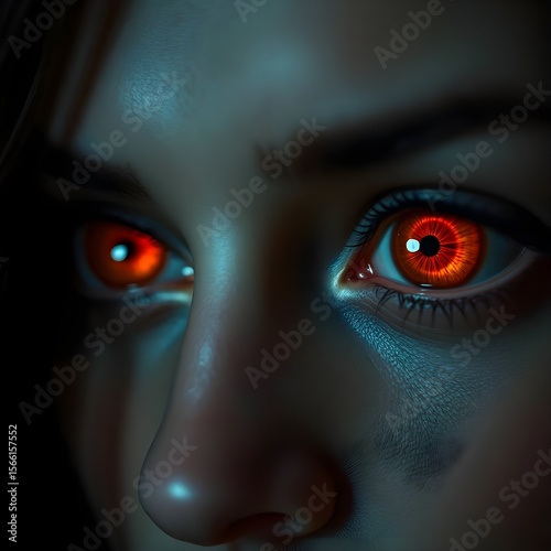 Ember Gaze: Hyperrealistic Close-Up of Passion-Fueled Eyes with Amber & Red Iris - Cinematic Smoky Shadows & Fiery Reflections