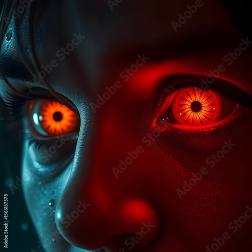 Ember Gaze: Hyperrealistic Close-Up of Passion-Fueled Eyes with Amber & Red Iris - Cinematic Smoky Shadows & Fiery Reflections