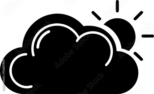 Sun Behind Cloud Monochrome Weather Icon