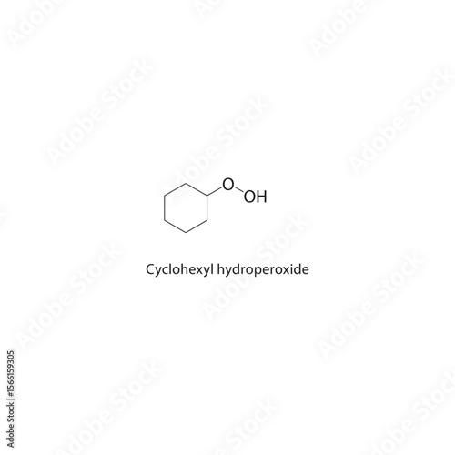 Cyclohexyl hydroperoxide skeletal structure. Hydroperoxide compound schematic illustration. Simple diagram, chemical formula.