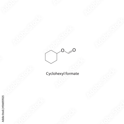 Cyclohexyl formate skeletal structure. Ester compound schematic illustration. Simple diagram, chemical formula.