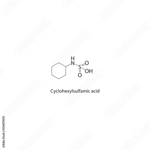 Cyclohexylsulfamic acid skeletal structure. Sulfamic acid compound schematic illustration. Simple diagram, chemical formula.