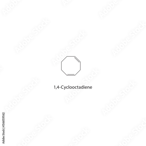1,4-Cyclooctadiene skeletal structure. Diene compound schematic illustration. Simple diagram, chemical formula.