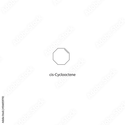 cis-Cyclooctene skeletal structure. Alkene compound schematic illustration. Simple diagram, chemical formula.