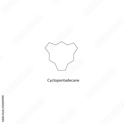 Cyclopentadecane skeletal structure. Cycloalkane compound schematic illustration. Simple diagram, chemical formula.