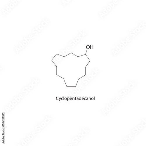 Cyclopentadecanol skeletal structure. Alcohol compound schematic illustration. Simple diagram, chemical formula.