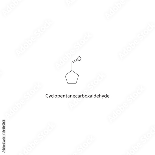 Cyclopentanecarboxaldehyde skeletal structure. Aldehyde compound schematic illustration. Simple diagram, chemical formula.