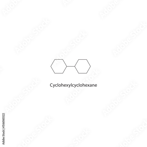 Cyclohexylcyclohexane skeletal structure. Alkane compound schematic illustration. Simple diagram, chemical formula.