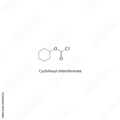Cyclohexyl chloroformate skeletal structure. Chloroformate ester compound schematic illustration. Simple diagram, chemical formula.